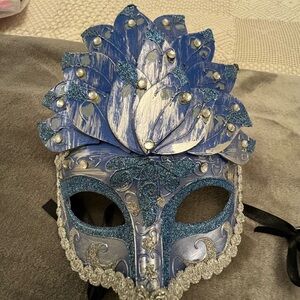 Elegant Blue and Silver Masquerade Mask